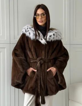 Норковая шуба с капюшоном по рысь - фото 10