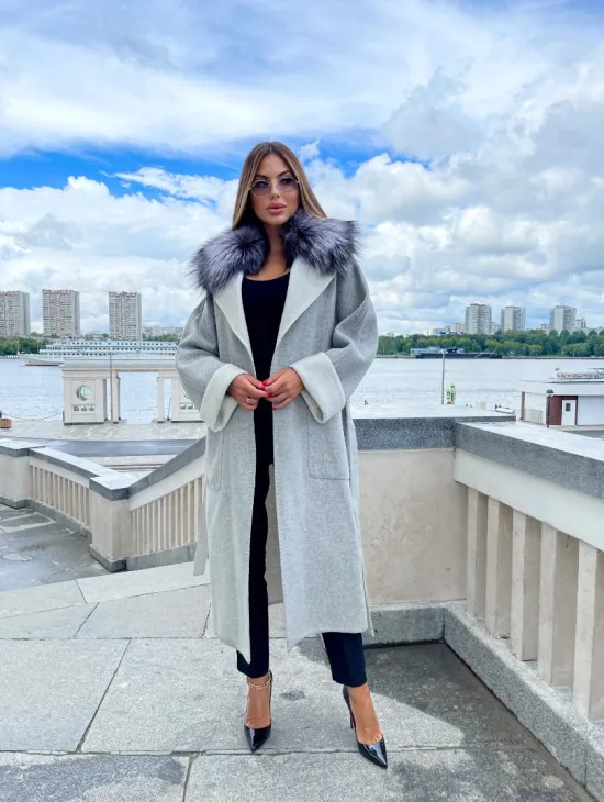 Пальто из шерсти альпаки с воротником блюфрост - фото 4