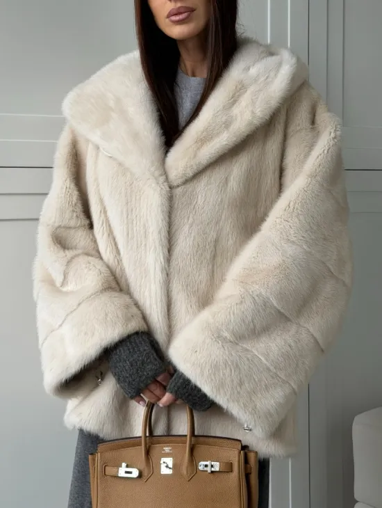 Норковый полушубок с капюшоном кобра - фото 4