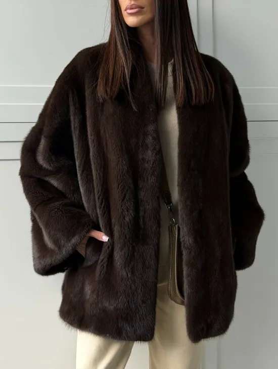 Меховой жакет из норки V- образный воротник - фото 4