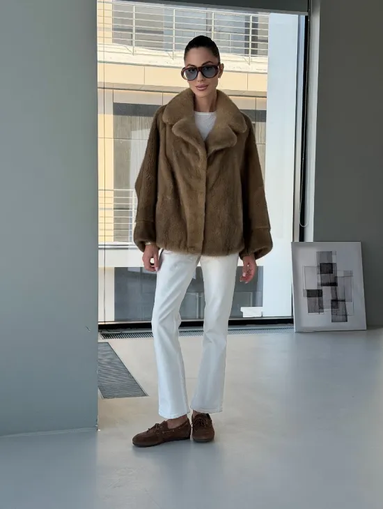 Короткая норка кимоно роспуск - английский воротник - фото 11