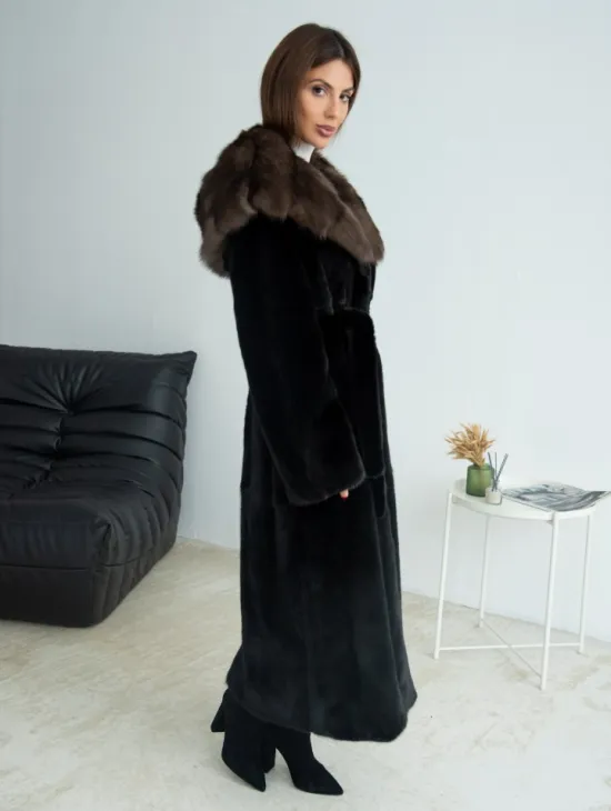 Норка BLACKGLAMA, пластины с капюшоном из меха куницы - фото 5