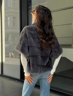 Норковый пуховик/жилет 2в1 - светлый графит - фото 6