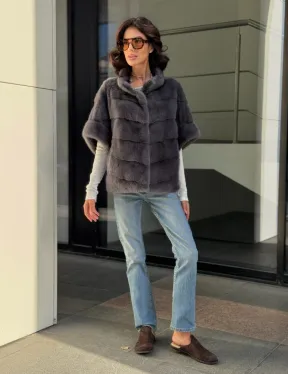 Норковый пуховик/жилет 2в1 - светлый графит - фото 8