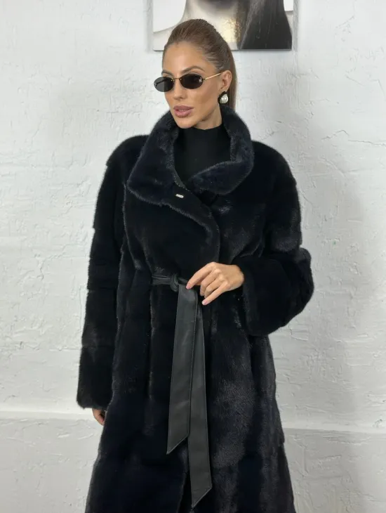 Норка поперечка стойка воротник - цвет инфинити - фото 1