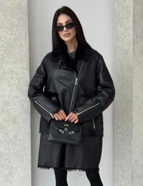 Черная дубленка на тоскане - фото 4