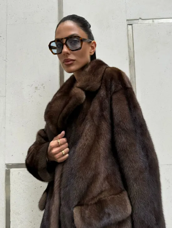 Шуба норковая - жакет с английским воротником цвет соболь - фото 1